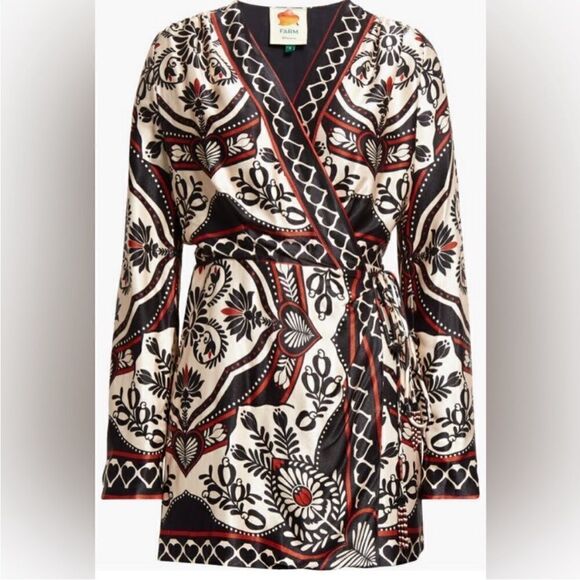 FARM RIO ‘Passion Scarf’ Black MINI WRAP DRESS - Picture 5 of 10